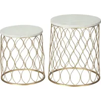 Outsunny 2er Set Gartentische Beistelltische Retro Drahtkorb Design Metallkorb Garten Satztisch Outdoor Ø41x46cm in Gold und Weiß Aosom.de