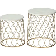 Outsunny 2er Set Gartentische Beistelltische Retro Drahtkorb Design Metallkorb Garten Satztisch Outdoor Ø41x46cm in Gold und Weiß Aosom.de