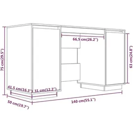 vidaXL Schreibtisch 140x50x75 cm Massivholz Kiefer