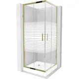 Mexen Rio quadratische Duschkabine 80 x 80 cm, Gestreift, Gold + Duschwanne Rio, Weiß - 860-080-080-50-20-4510