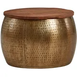 KADIMA DESIGN Couchtisch "Aurora" aus Massivholz, Braun/Gold, mit elegantem Design und Stauraum