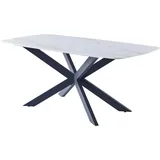 CasaDolce, Esstisch Kalena, 180x90 cm, weisser Marmor, Metallrahmen - Weiß