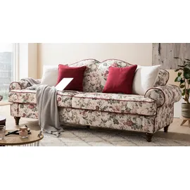 furn.design Sofa 3,5-Sitzer creme mit Blumen Design Landhaus Couch Loungesofa 228 cm Elita