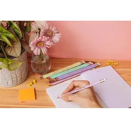 BIC EVOLUTION PASTEL Bleistifte HB rosa, lila, grün, gelb mit Radierer, 10 St.