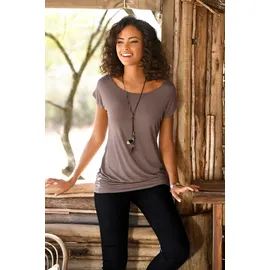 LASCANA Longshirt "mit breitem Bund", Damen, Gr. 32/34, grau (taupe, schwarz), Obermaterial: 95% Viskose (LENZINGTM ECOVEROTM), 5% Elasthan, unifarben, bequem lang, Rundhals, Shirts Longshirt, aus weichem Viskose-Stretch, Topseller