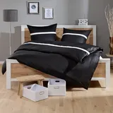 Lorena Uni Mako-Satin Bettwäsche Classic Blende 155x220 cm + 80x80 cm | schwarz - schwarz