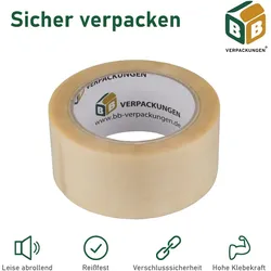 18 Rollen Klebeband PVC transparent mit Naturkautschuk Kleber Packband Paketklebeband Karton BB-Verpackungen