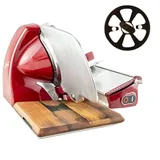 Berkel Aufschnittmaschine Home Line 200 Plus in rot - Küchenschneidemaschine inkl. Messerabnehmer und handgefertigtem Fassholzbrett Unikat - Sonderangebot
