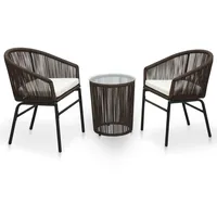 vidaXL Bistro Set mit Kissen PVC Rattan 3-tlg. braun