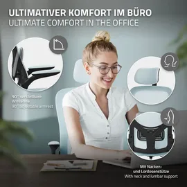 ML-Design Bürostuhl ergonomisch, Blau aus Mesh, mit Verstellbarer Kopfstütze, Armlehnen, Lendenwirbelstütze, Wippfunktion,