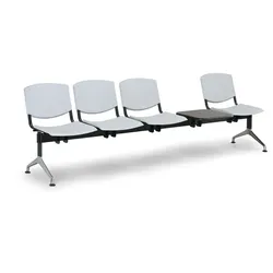 Wartezimmerbank, Traversenbank SMILE aus Kunststoff, 4-Sitzplätze + Tisch, grau