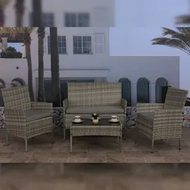 Mendler Poly-Rattan Garten-Garnitur HWC-N98, Sitzgruppe Lounge-Set, Metall Glas Stoff/Textil (180g/m2) ~ grau, Kissen hellgrau