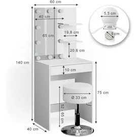 Vicco Schminktisch Isabelle, LED-Beleuchtung + Hocker