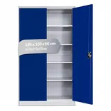 LagerZwei Mehrzweckschrank 195x100x50cm I Metallschrank, 4 Fachböden I Großer Aktenschrank, abschließbar I Robuster Allzweckschrank als Werkstattschrank & Büroschrank I Stahlschrank blau