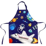 DECOWALL AP-004 Kinderschürze Weltraumplaneten für Jungen und Mädchen Kleinkinder Koch Küchenschürzen mit Vordertasche für Kinder Kochen Backen Malen Basteln Kunst verstellbarer Riemen wasserdicht