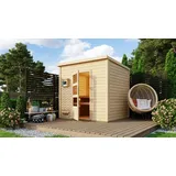 Karibu Saunahaus Außensauna Gartensauna Pepe 3 + 9kw Ofen und Easy Steuergerät Sparset 231 x 196 cm Farbe: Naturbelassen