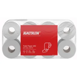KATRIN Toilettenpapier 250 Blatt, Saugfähiges Toilettenpapier, 2-lagig, weiß, 1 Packung = 8 Rollen à 250 Blatt