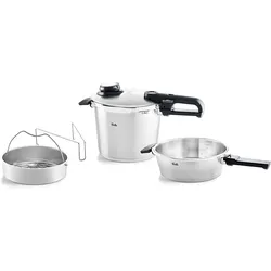 Schnellkochtopf FISSLER "Vitavit premium Edelstahl Schnellkochtopf-Set 4-teilig", silber (silberfarben), Ø:22cm, Töpfe, Verriegelungsanzeige, Einstellbares Abdampfen, Einstellbare Kochstufen