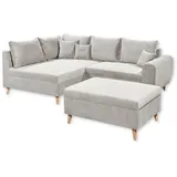 ed exciting design Ecksofa mit Hocker - 3 Zierkissen beige
