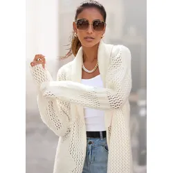 Cardigan LASCANA, Damen, Gr. 32/34, beige (creme), Grobstrick, Obermaterial: 60% Polyacryl, 20% Polyamid, 20% Polyester, unifarben, modisch, figurumspielend hüftbedeckend, Langarm, Strickjacken, aus weicher Strickware