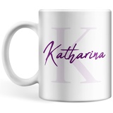 Schlichte Tasse personalisiert mit Initiale und Namen, Namenstasse, persönliche Geschenke Kaffee-Tasse mit Namen (Lila)