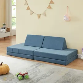 [en.casa] Kindersofa Norhulta 150 x 66 x 46 cm Cord blau