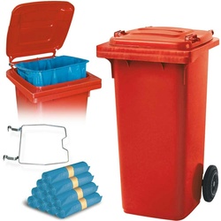 BRB 120 Liter Mülltonne rot mit Halter für Müllsäcke, inkl. 250 Müllsäcke