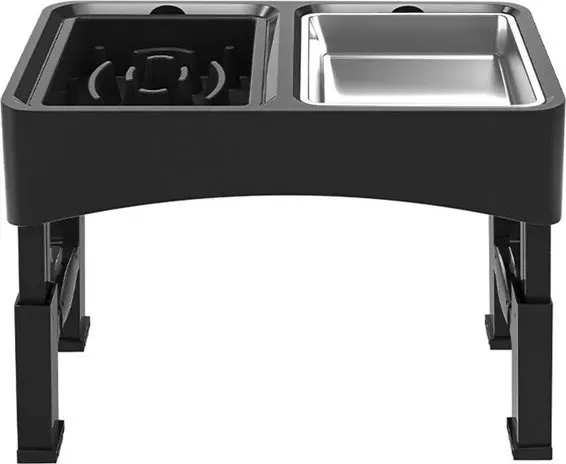 Blinkit 0159-3 Pet Adjustable Slow Feeder Bowl/Erhöhter Hundenapf, Slow Feeder Bowl + Edelstahlnapf Kombination, Vierstufige Höhenverstellung Faltbares Design, Geeignet für Hunde- und Katzenfütterung und -tränkung, Schwarz/Grau