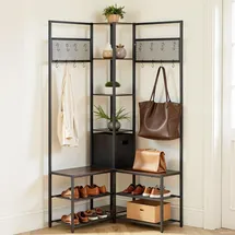 Vevor Garderobenständer Multifunktionale Eckgarderobe Rustikales Braun