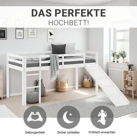 Homestyle4u Hochbett Weiß Holz, Kiefer, 90x200 cm, Kinder- & Jugendzimmer, Kindermöbel, Kinderbetten, Hochbetten
