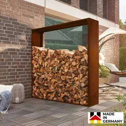 HOME DELUXE - Holzlager NANGA - 180x180x38 cm, wetterbeständig, edle Rostoptik I Holzlager Brennholzlager Kaminholzregal