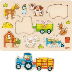 GOKI 57468 Steckpuzzle Traktor mit Anhängern