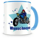 Samunshi® Kindertasse mit Namen Tasse Chopper Motorrad Personalisierte Tasse mit Namen Kinder Kinderbecher mit Namen Kindergarten blau 300ml