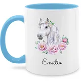 Tasse Tassen 325ml - Pferde - Pferdekopf Motiv mit Name personalisiert I Pferdemotiv I Pferd Name - 325 ml - Hellblau - reitersachen pferden pferdemädchen glühweintassen