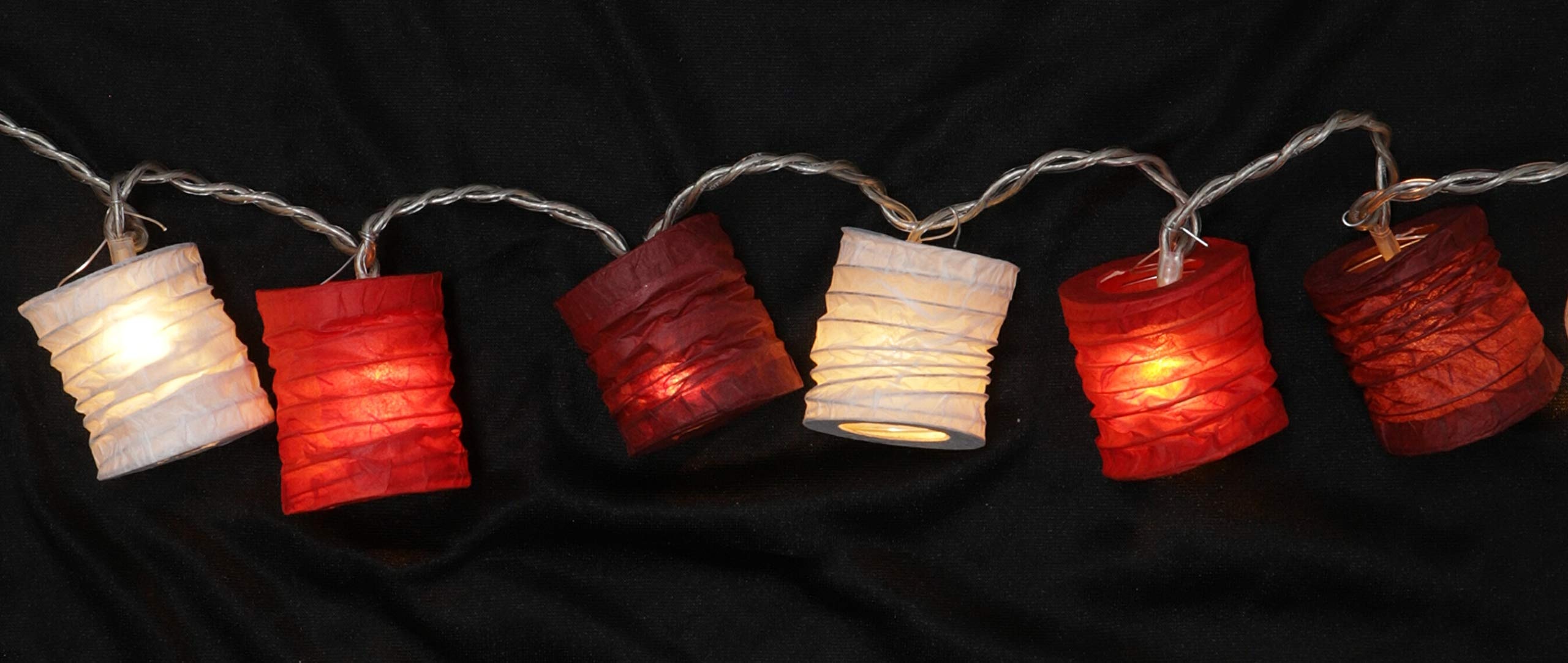 GURU SHOP LED Lichterkette, Kleine Runde Lampions, Laternen - Rot/weiß, Papier, 6x6x5 cm, Lichterketten