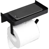 Famanu Toilettenpapierhalter ohne Bohren mit Ablage - Matt Schwarz