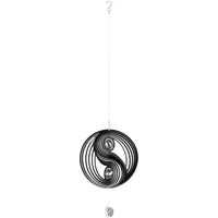 Gilde Girlande XL Windspiel Yin Yang - Deko zum Hängen aus Edelstahl mit 2 Kugeln - Farbe: schwarz - Ø 38 cm Länge Kette 53 cm - Gesamtlänge 108 cm