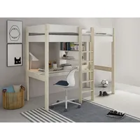 Lüttenhütt Hochbett »Stockbett, Kinderbett, "ROBIN " FSC® zertifiziertes Massivholz«, mit Schreibtisch und Regalen, weiß