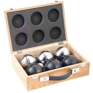 6 Boule Bälle pulverbeschichtet (3 Stück schwarz/3 Stück silber) in Holzkiste