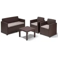 Wohnzimmer Alabama Polyrattan Brown Sofa Sessel Und Tisch aus dem Garten Außen