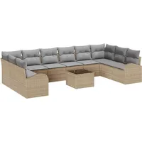 vidaXL Garten-Sofa-Set mit Kissen aus schwarzem Poly-Rattan - Beige