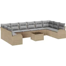 vidaXL Garten-Sofa-Set mit Kissen aus schwarzem Poly-Rattan - Beige