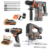 20V Akku PowerTool-Bundle mit Stichsäge, Akkuschrauber & Bohrhammer