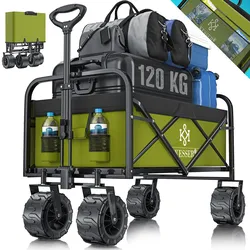 KESSER® Bollerwagen faltbar mit Breite Reifen Handwagen Transportkarre Gerätewagen   inkl. 2 Netztaschen   klappbar   Kunststoff-Reifen   bis 120 kg Tragkraft transportwagen Gartenanhänger