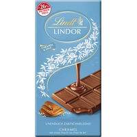 Lindt Schokolade LINDOR Caramel & Salz, Promotion | 100 g | Vollmilch-Schokolade mit einem Hauch Fleur de Sel & zartschmelzender Karamell-Füllung | Schokoladentafel | Schokoladengeschenk, 2023 Version