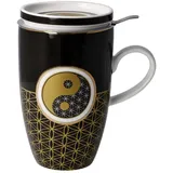 GOEBEL Teetasse mit Deckel und Sieb zum Sammeln Yin Yang Schwarz, 11,5x8x14cm, 0,45L, 23-101-75-1