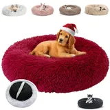 JRUI Kuscheliges Hundebett Rund Hundekissen Flauschig Katzenbett Waschbar Donut Plüsch Hundehöhle Warme Kuschelkissen Hundesofa Hundekörbchen für Mittelgroße und Große Hunde - Weihnachten Rot