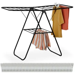 Relaxdays Wäscheständer klappbar, 2 Flügel, 2 Ebenen, Flügelwäscheständer, HBT: 93x136x58 cm, Wäschetrockner, schwarz