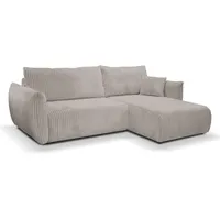 GOLDSTOFF Ecksofa L-Form | Modernes Schlafsofa mit Schlaffunktion & Bettkasten | Eleganter Cord-Bezug in 10 Farben | Komfortables Eckschlafsofa - Grau