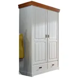Woodroom Kleiderschrank Pila (2-türig, Kiefer massiv weiß gewachst) Schrank, Schrank mit Türen braun